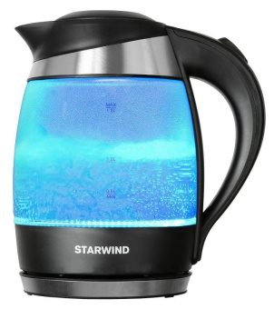 Чайник электрический Starwind SKG2218 1.8л. 2200Вт голубой/черный корпус: стекло/пластик от магазина РЭССИ