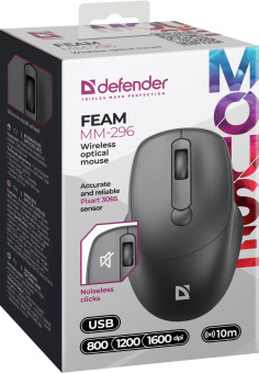 Мышь Defender Feam MM-296 черный оптическая 1600dpi silent беспров. USB 3but (52296) от магазина РЭССИ