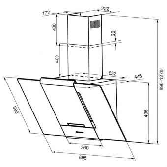 Вытяжка каминная Krona Talli 900 inox/black glass 3P нержавеющая сталь/черный управление: кнопочное (1 мотор) от магазина РЭССИ