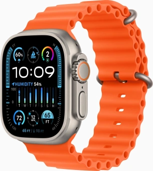 Смарт-часы Apple Watch Ultra 2 A2987 49мм OLED корп.титан Ocean band рем.оранжевый разм.брасл.:130-200мм (MREH3LW/A) от магазина РЭССИ
