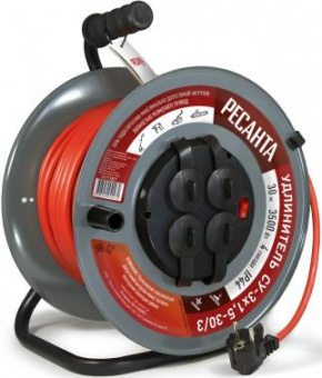 Удлинитель силовой Ресанта СУ-3х1,5-30/3 (61/118/7) 2x1.0кв.мм 4розет. 40м ПВС катушка серый от магазина РЭССИ
