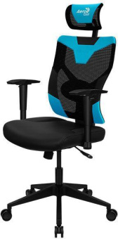 Кресло игровое Aerocool Guardian черный/голубой сиденье черный эко.кожа/сетка крестов. нейлон от магазина РЭССИ