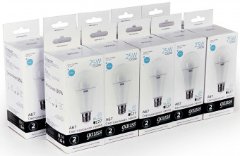 Лампа светодиодная Gauss Elementary 25Вт цок.:E27 груша 220B 4100K св.свеч.бел.ней. A67 (упак.:10шт) (73225) от магазина РЭССИ