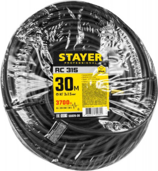 Удлинитель силовой Stayer 55026-30 3x1.5кв.мм 1розет. 30м КГ без катушки черный от магазина РЭССИ