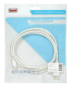 Кабель аудио-видео Buro 1.2v miniDisplayport (m)/HDMI (m) 2м. Позолоченные контакты белый (BHP MDPP-HDMI-2) от магазина РЭССИ