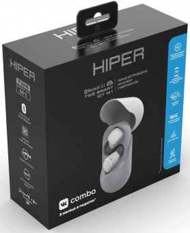 Гарнитура вкладыши Hiper TWS Smart IoT M1 серый беспроводные bluetooth в ушной раковине (HTW-M10) от магазина РЭССИ