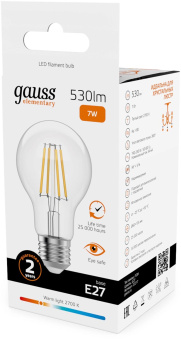 Лампа филам. Gauss Filament 7Вт цок.:E27 груша св.свеч.бел.теп. (упак.:10шт) (22217) от магазина РЭССИ