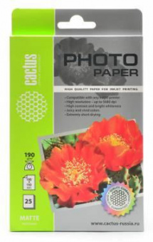 Фотобумага Cactus CS-MA619025 10x15/190г/м2/25л./белый матовое для струйной печати от магазина РЭССИ