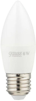 Лампа светодиодная Gauss Elementary 6Вт цок.:E27 свеча 220B 4100K св.свеч.бел.ней. C37 (упак.:10шт) (33226) от магазина РЭССИ