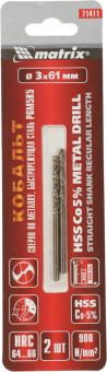 Сверло Matrix 71411 по металлу Д=3мм Дл=61мм (2пред.) для дрелей от магазина РЭССИ