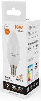 Лампа светодиодная Gauss Elementary 10Вт цок.:E14 свеча 220B 3000K св.свеч.бел.теп. C37 (упак.:10шт) (33110) от магазина РЭССИ