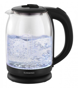 Чайник электрический SunWind SUN-K-002 1.8л. 1500Вт прозрачный/черный (корпус: стекло) от магазина РЭССИ