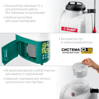Опрыскиватель Зубр Мастер ОПЛ-15 аккум. наплеч. 15л белый/зеленый (ОПЛ-15) от магазина РЭССИ