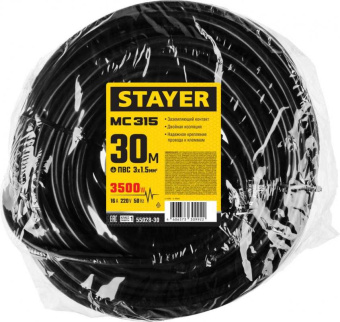 Удлинитель силовой Stayer 55028-30 3x1.5кв.мм 1розет. 30м ПВС без катушки черный от магазина РЭССИ