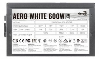 Блок питания Aerocool ATX 600W AERO WHITE 80+ (24+4+4pin) APFC 120mm fan 5xSATA RTL от магазина РЭССИ