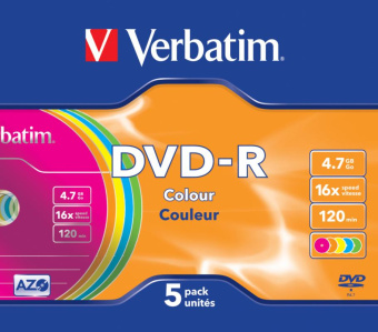 Диск DVD-R Verbatim 4.7Gb 16x Slim case (5шт) Color (43557) от магазина РЭССИ