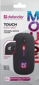 Мышь Defender Touch MM-997 черный оптическая 1600dpi silent беспров. BT/Radio USB для ноутбука 2but (52997) от магазина РЭССИ