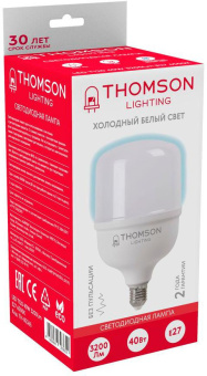 Лампа светодиодная Thomson TH-B2365 40Вт цок.:E27 цилин. 220B 6500K св.свеч.бел.хол. T120 (упак.:1шт) от магазина РЭССИ