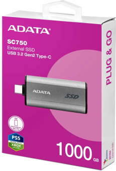 Накопитель SSD A-Data USB3.2 Gen2 1TB SC750-1000G-CCBK SC750 серый от магазина РЭССИ