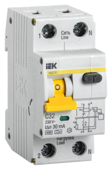 Выключатель автом. дифф. тока IEK MAD22-5-032-C-30 АВДТ 32 32A тип C 6kA 30мА A 1П+Н 230В 2мод белый (упак.:1шт) от магазина РЭССИ