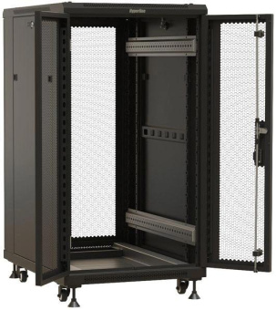 Шкаф серверный Hyperline (TTBR-2266-DD-RAL9004) напольный 22U 600x600мм пер.дв.перфор. задн.дв.перфор. 2 бок.пан. 1000кг черный 510мм 1166мм IP20 сталь от магазина РЭССИ