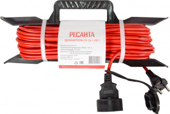 Удлинитель силовой Ресанта СУ-2х1-20/1 (IP44) (61/118/2) 2x1.0кв.мм 4розет. 40м ПВС катушка серый от магазина РЭССИ