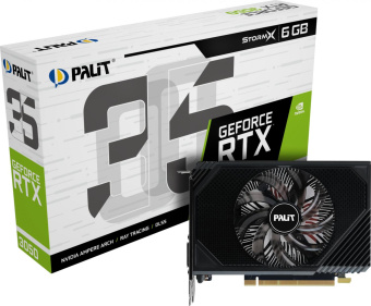 Видеокарта Palit PCI-E 4.0 RTX3050 STORMX NVIDIA GeForce RTX 3050 6Gb 96bit GDDR6 1042/14000 DVIx1 HDMIx1 DPx1 HDCP Ret от магазина РЭССИ