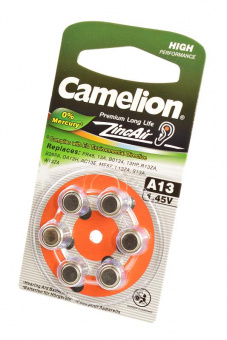 Элемент питания Camelion Zinc-Air A13-BP6 (0%Hg) BL6 от магазина РЭССИ