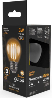 Лампа филам. Gauss 5Вт цок.:E27 шар 220B 2700K св.свеч.бел.теп. G45 (упак.:10шт) (105802105) от магазина РЭССИ