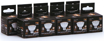 Лампа светодиодная Gauss Black 7Вт цок.:GU5.3 рефлектор 220B 3000K св.свеч.бел.теп. MR16 (упак.:10шт) (101505107) от магазина РЭССИ