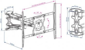Кронштейн для телевизора Kromax ATLANTIS-46 серый 22"-65" макс.45кг настенный поворотно-выдвижной и наклонный от магазина РЭССИ