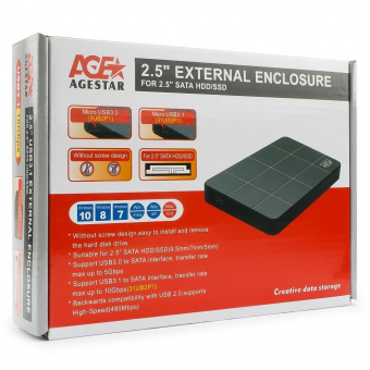 USB 3.0 Внешний корпус 2.5" SATAIII HDD/SSD AgeStar 3UB2P1 (BLACK) пластик чёрный от магазина РЭССИ