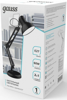Светильник Gauss GT0022 настольный на струбцине/основание E27 черный 60Вт от магазина РЭССИ