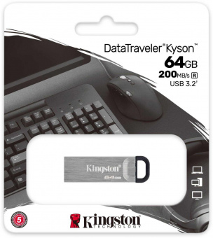 Флеш Диск Kingston 64Gb DataTraveler Kyson DTKN/64GB USB3.1 серебристый/черный от магазина РЭССИ
