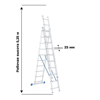 Алюминиевая трехсекционная лестница СИБРТЕХ 3х10 ступеней 97820 от магазина РЭССИ