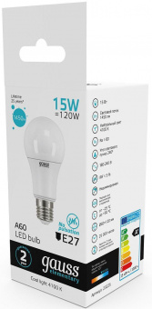 Лампа светодиодная Gauss Elementary 15Вт цок.:E27 груша 220B 4100K св.свеч.бел.ней. A60 (упак.:10шт) (23225) от магазина РЭССИ