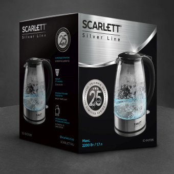 Чайник электрический Scarlett SC-EK27G95 1.7л. 2200Вт серебристый/черный корпус: стекло/пластик от магазина РЭССИ