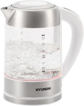 Чайник электрический Hyundai HYK-S5807 1.7л. 2200Вт белый/серебристый корпус: стекло/металл от магазина РЭССИ