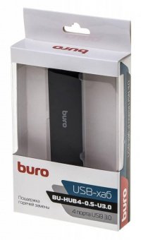 Разветвитель USB 3.0 Buro BU-HUB4-0.5-U3.0 4порт. черный от магазина РЭССИ