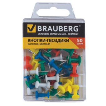 Силовые цветные кнопки-гвоздики BRAUBERG 50 в пластиковой коробке 221117 от магазина РЭССИ
