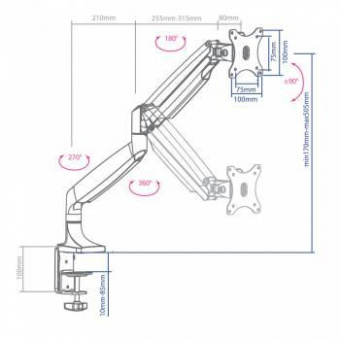 Кронштейн для мониторов Arm Media LCD-T31 серебристый 15"-32" макс.9кг настольный поворот и наклон верт.перемещ. от магазина РЭССИ