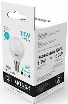 Лампа светодиодная Gauss Elementary 10Вт цок.:E14 шар 220B 4100K св.свеч.бел.ней. (упак.:10шт) (53120) от магазина РЭССИ