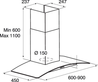 Вытяжка каминная Jet Air Tory P 60 INX нержавеющая сталь управление: кнопочное (1 мотор) от магазина РЭССИ