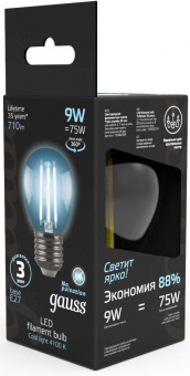 Лампа филам. Gauss 9Вт цок.:E27 шар 220B 4100K св.свеч.бел.ней. G45 (упак.:10шт) (105802209) от магазина РЭССИ