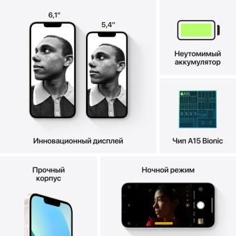 Смартфон Apple A2482 iPhone 13 256Gb 4Gb альпийский зеленый моноблок 3G 4G 1Sim 6.1" 1170x2532 iOS 17 12Mpix 802.11 a/b/g/n/ac/ax NFC GPS GSM900/1800 GSM1900 TouchSc Protect от магазина РЭССИ