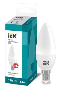Лампа светодиодная Eco 9Вт C35 свеча 4000К нейтр. бел. E14 230В LLE-C35-9-230-40-E14 от магазина РЭССИ