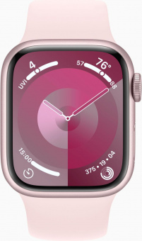 Смарт-часы Apple Watch Series 9 A2978 41мм OLED корп.розовый Sport Band рем.светло-розовый разм.брасл.:130-180мм (MR933ZP/A) от магазина РЭССИ
