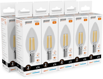 Лампа филам. Gauss Filament 12Вт цок.:E14 свеча св.свеч.бел.теп. (упак.:10шт) (32112) от магазина РЭССИ