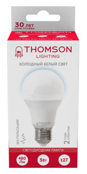 Лампа светодиодная Thomson TH-B2300 5Вт цок.:E27 груша 220B 6500K св.свеч.бел.хол. A (упак.:1шт) от магазина РЭССИ