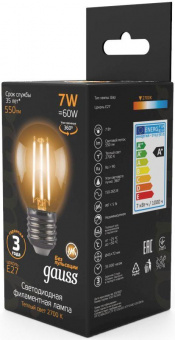 Лампа филам. Gauss 7Вт цок.:E27 шар 220B 2700K св.свеч.бел.теп. G45 (упак.:10шт) (105802107) от магазина РЭССИ